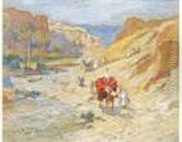 Caravane Au Bord De L'oued . Oil Painting by Frederick Arthur Bridgman