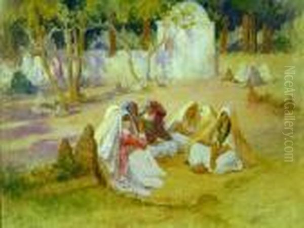 Women At A Cemetery, Algiers Oil Painting by Frederick Arthur Bridgman