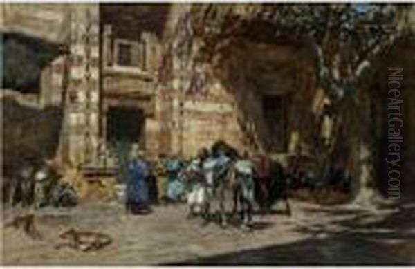 Halt At Tangiers Oil Painting by Frederick Arthur Bridgman