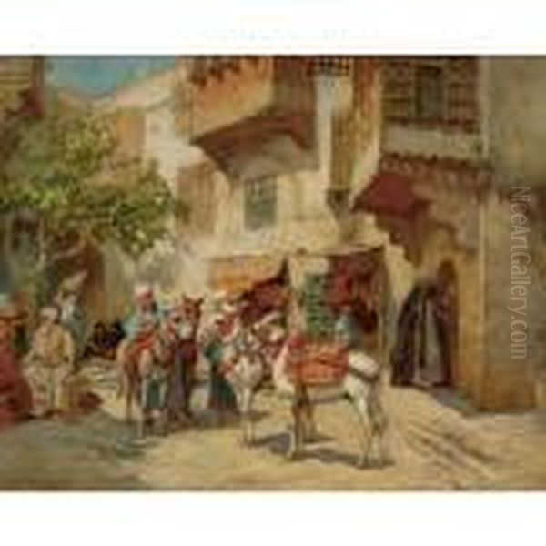 Marketplace In North Africa Oil Painting by Frederick Arthur Bridgman