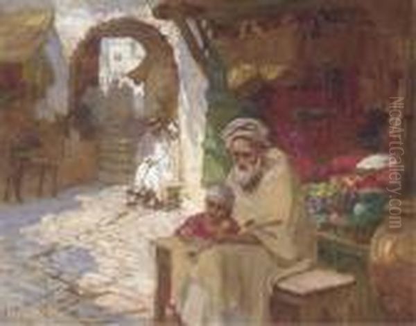 A Corner Of The Bazaar Oil Painting by Frederick Arthur Bridgman