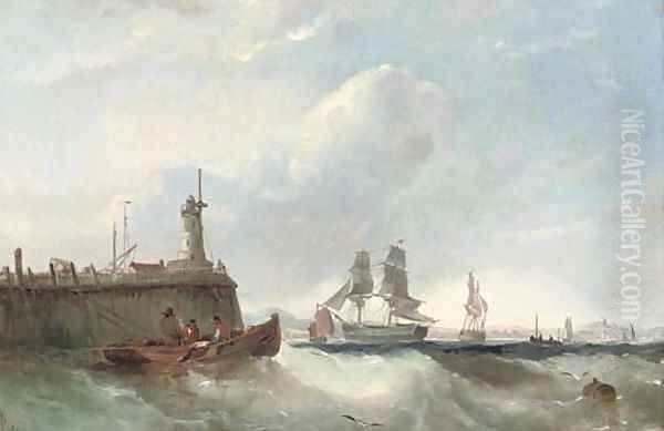 Shipping at the harbour mouth Oil Painting by Edwin Hayes