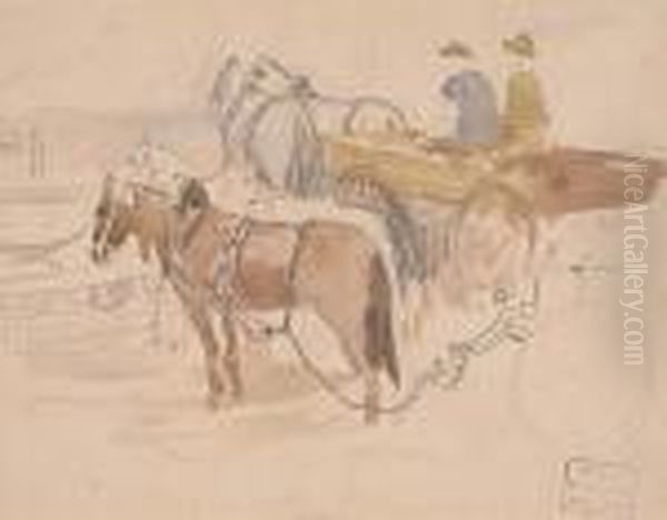 Horses With Carriage Oil Painting by Frederick Arthur Bridgman