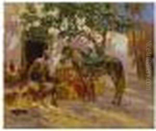 An Afternoon Haircut Oil Painting by Frederick Arthur Bridgman