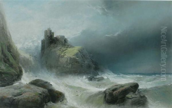 'fast Castle, Berwickshire' Oil Painting by Henry Bright