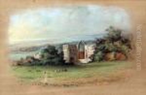 Cattle Grazing Before A Ruined Abbey Oil Painting by Henry Bright