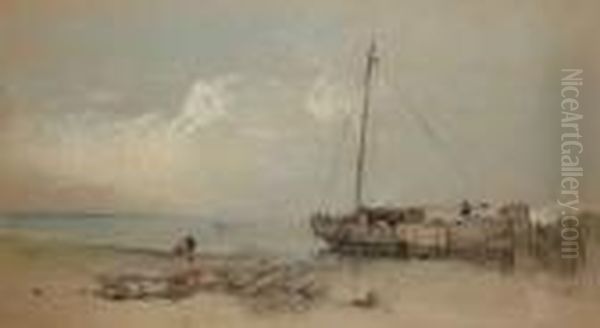 Fishing Boat Oil Painting by Henry Bright