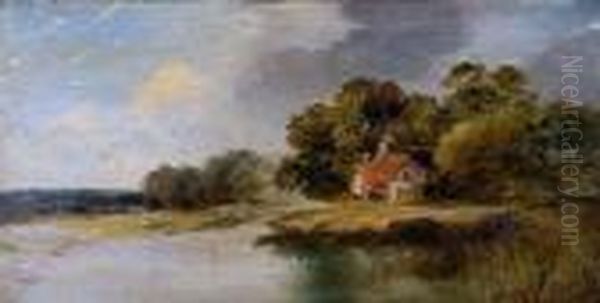 A Rural Cottage By A Lake by Henry Bright