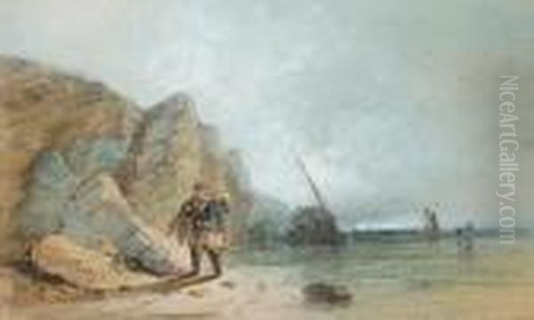 Fishermen On The Shore Oil Painting by Henry Bright