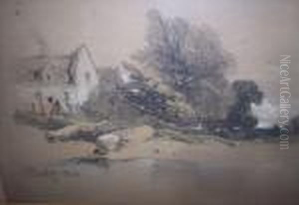 The Old Cottage Oil Painting by Henry Bright