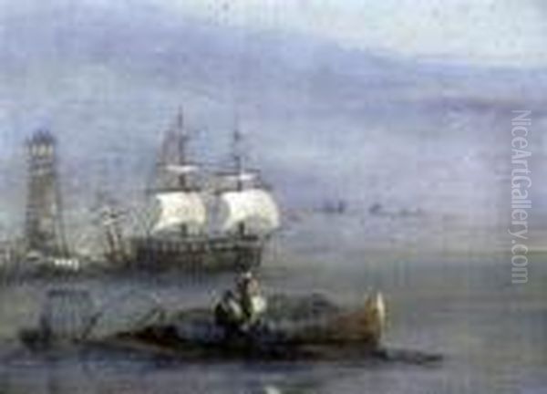 Shipping Along The Coast Oil Painting by Henry Bright