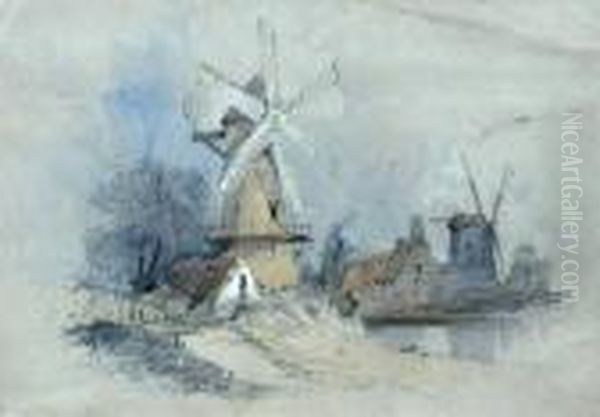 Windmills Oil Painting by Henry Bright