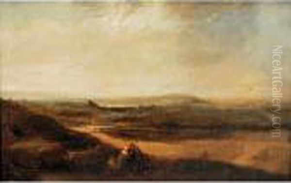 Figures In A Twilight Landscape Oil Painting by Henry Bright