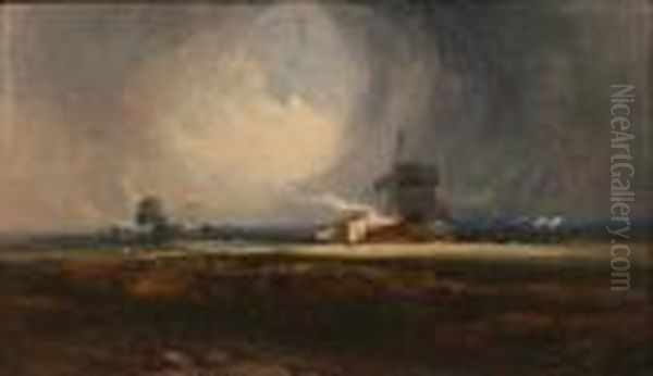 The Passing Storm, Heath Scene With Windmill Oil Painting by Henry Bright