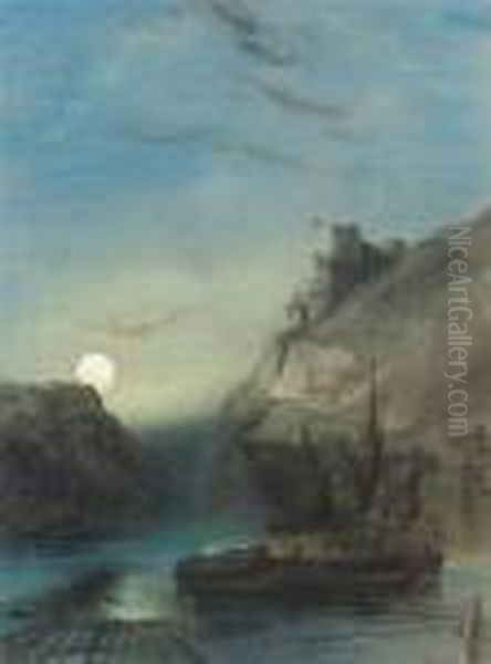 Moon Rising Over The Rhine Oil Painting by Henry Bright