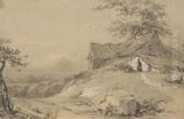 Landscape With Stone Cottage Oil Painting by Henry Bright