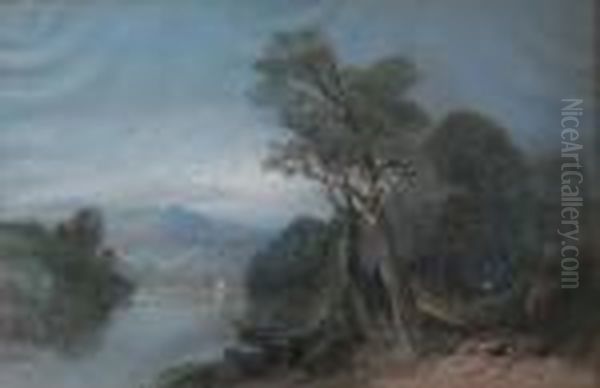 Lake Landscape With Distant Mountains Oil Painting by Henry Bright