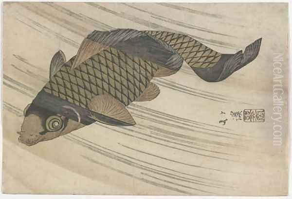 Carp Swimming Upstream Edo period Oil Painting by Toyota Hokkei