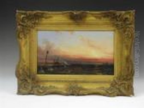 A Coastal View At Sunset Oil Painting by Henry Bright