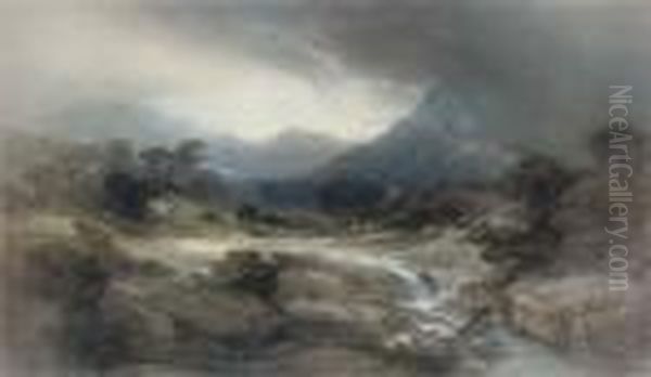 A Mountain Stream Oil Painting by Henry Bright