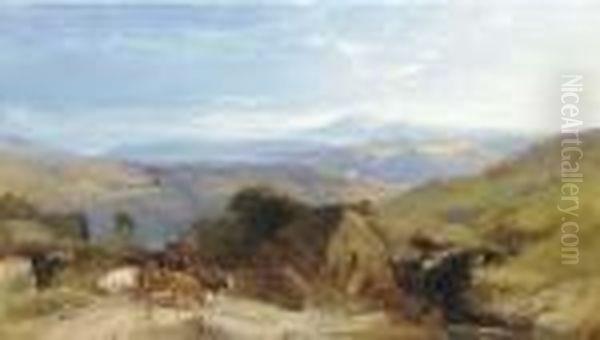 Scene In The Scottish Highlands, Afternoon Effect Oil Painting by Henry Bright