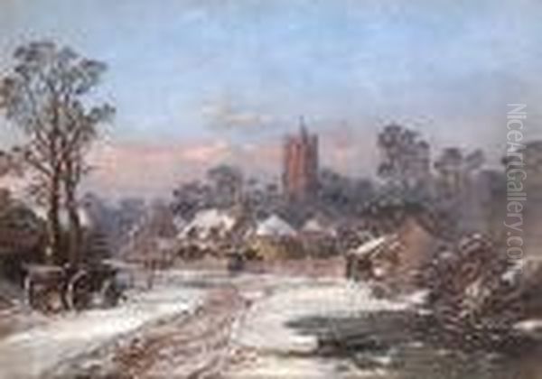 Dedham Village - Winter Oil Painting by Henry Bright