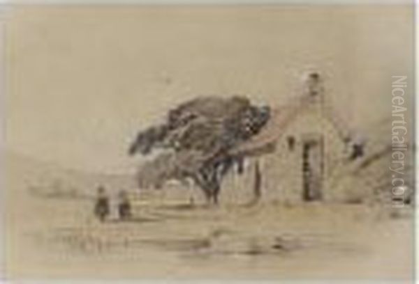 Seascape; Cottage Scene Oil Painting by Henry Bright