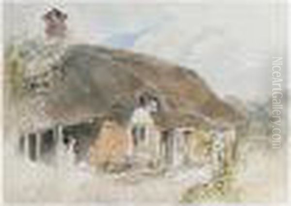 Cottage; Farmhouse Oil Painting by Henry Bright