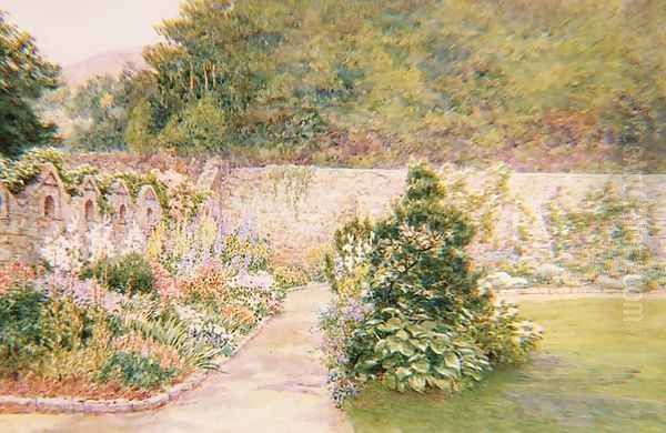 The Garden at Undermount Bonchurch Isle of Wight with St Boniface in the distance Oil Painting by A. Foord Hughes