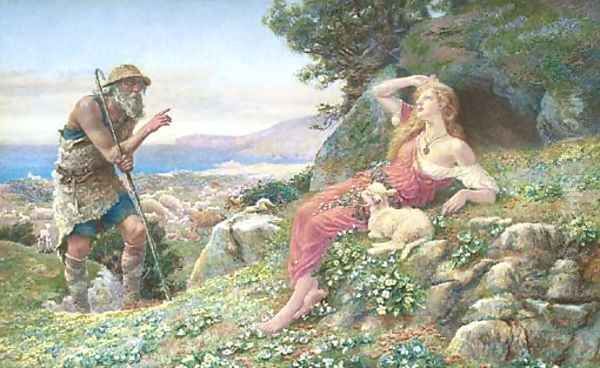 A shepherd admonishing Perdita for her love of Florizel Oil Painting by A. Foord Hughes