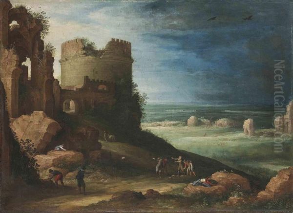 Capriccio Of The Via Appia 
Antica, Near Rome, With The Tomb Ofcecilia Metella And The Claudian 
Aqueduct Oil Painting by Paul Bril