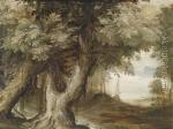 Wooded Landscape With A View Of Alake Oil Painting by Paul Bril