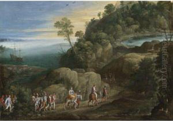 An Extensive Landscape With Scenes From The Historiaeaethiopica Oil Painting by Paul Bril