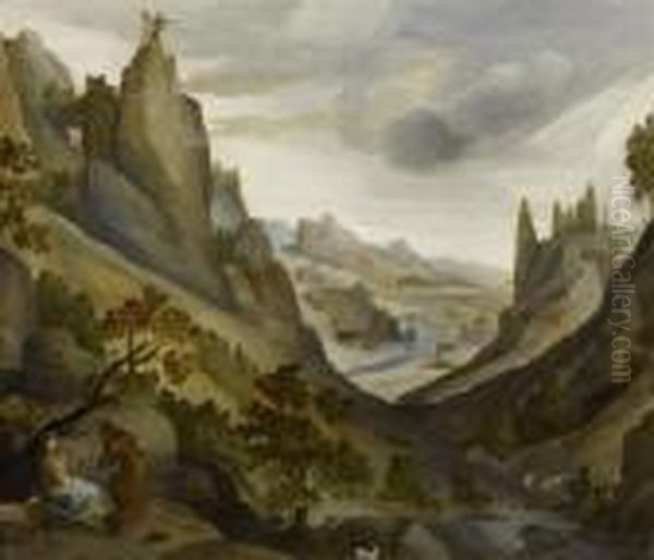 Landscape With The Temptation Ofchrist. Oil Painting by Paul Bril