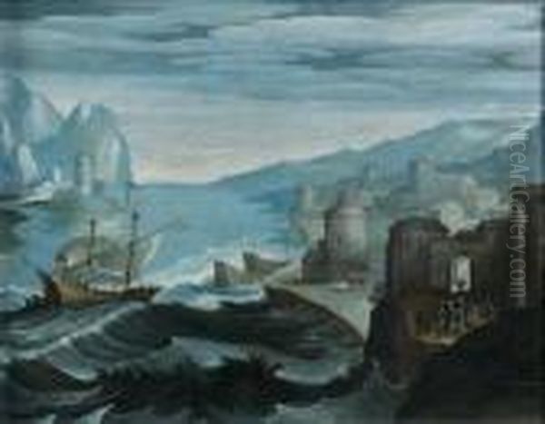 Navire Approchant D'un Port Par Une Mer Agitee Oil Painting by Paul Bril