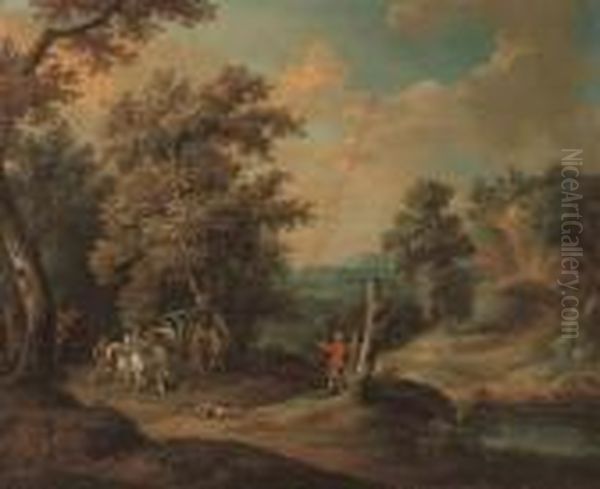 A Wooded River Landscape With Brigands Ambushing A Carriage Oil Painting by Paul Bril