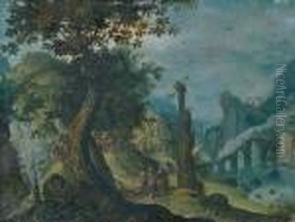 Phantastische Landschaft Mit Christus Und
Den Emmausjungern. Oil Painting by Paul Bril