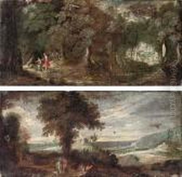 Tobias And The Angel In A Wooded Landscape Oil Painting by Paul Bril