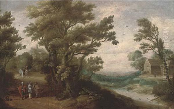 A Wooded River Landscape With Travellers On A Track Oil Painting by Paul Bril