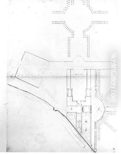 Site plan of scheme I Hampton Court Oil Painting by Nicholas Hawksmoor