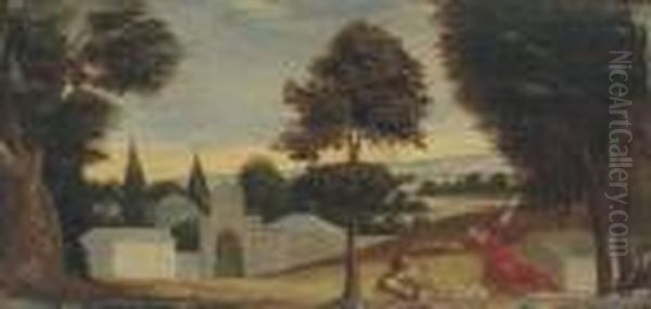 A Wooded Landscape With Pyramus And Thisbe Oil Painting by Paul Bril