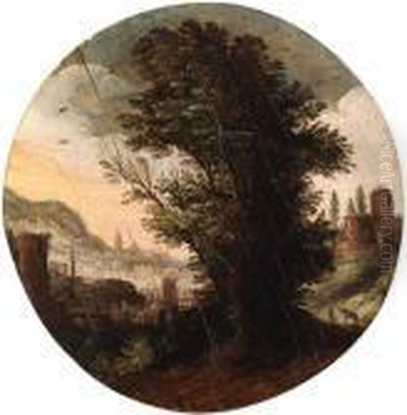 A Wooded Landscape With An Imaginary Classical City Beyond Oil Painting by Paul Bril