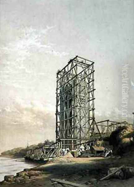 Britannia Bridge Caernarvon Tower Oil Painting by George Hawkins