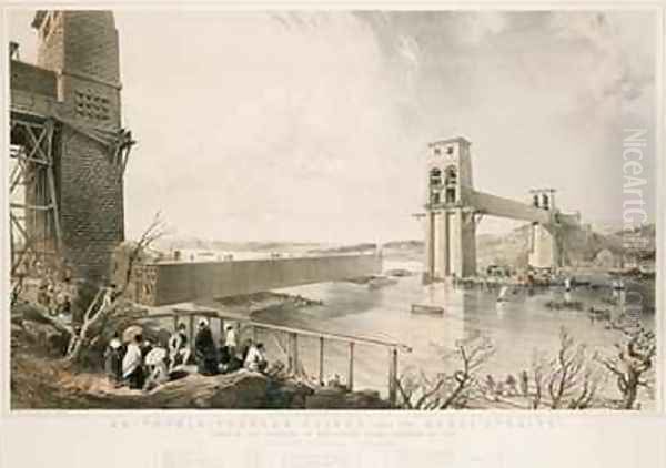 Britannia Tubular Bridge during construction Oil Painting by George Hawkins