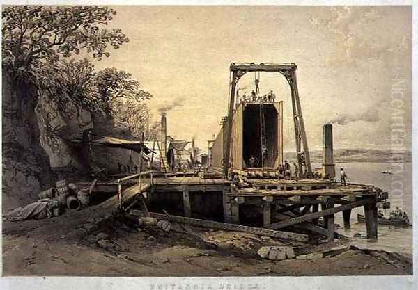 Britannia Bridge Platform and Construction of Tubes Oil Painting by George Hawkins