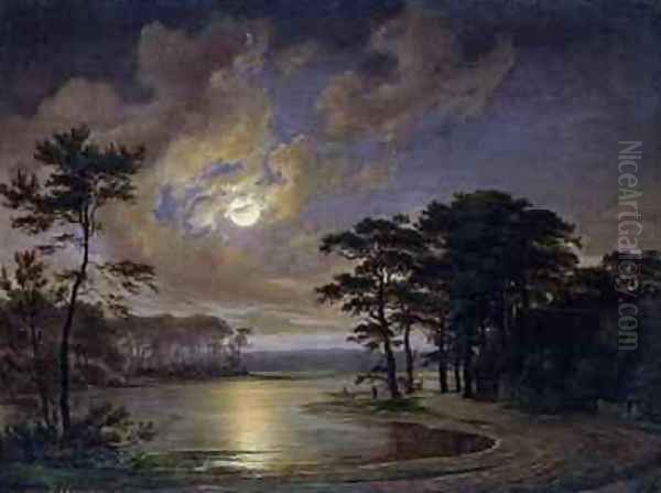 Holstein Sea Moonlight Oil Painting by Johann Georg Haeselich