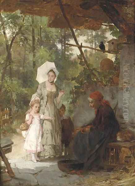 Visiting the wise old lady Oil Painting by Carl Heinrich Hoff