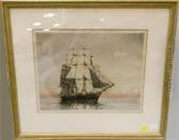 Masted Ship Oil Painting by Arthur John Trevor Briscoe