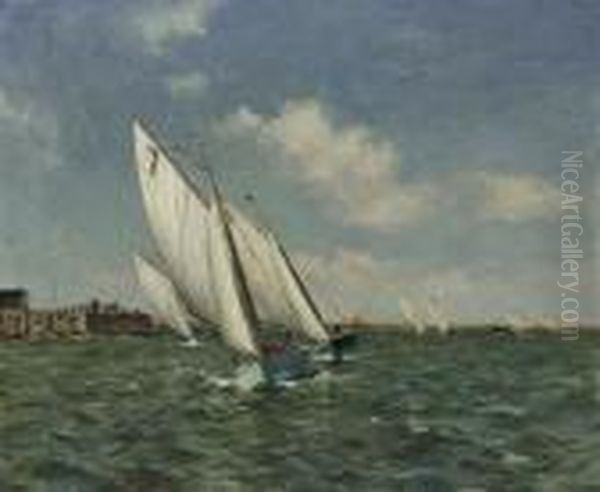 Orford White Wings Racing On The River Alde Oil Painting by Arthur John Trevor Briscoe