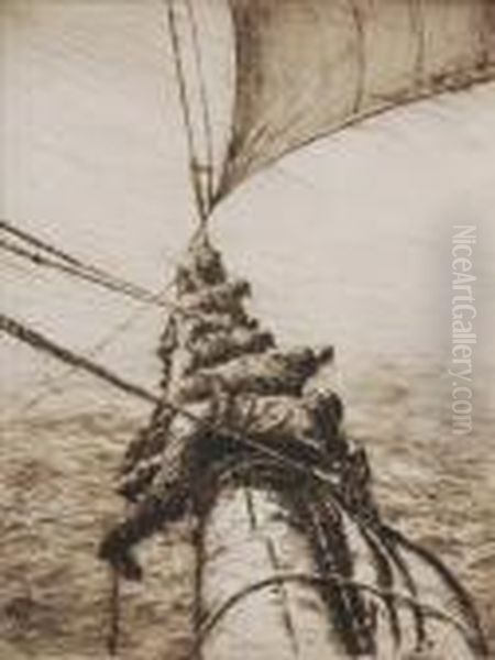 Stowing The Mainsail Oil Painting by Arthur John Trevor Briscoe